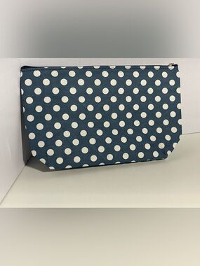 Blue Polka Dot Zip Pouch  Makeup Bag